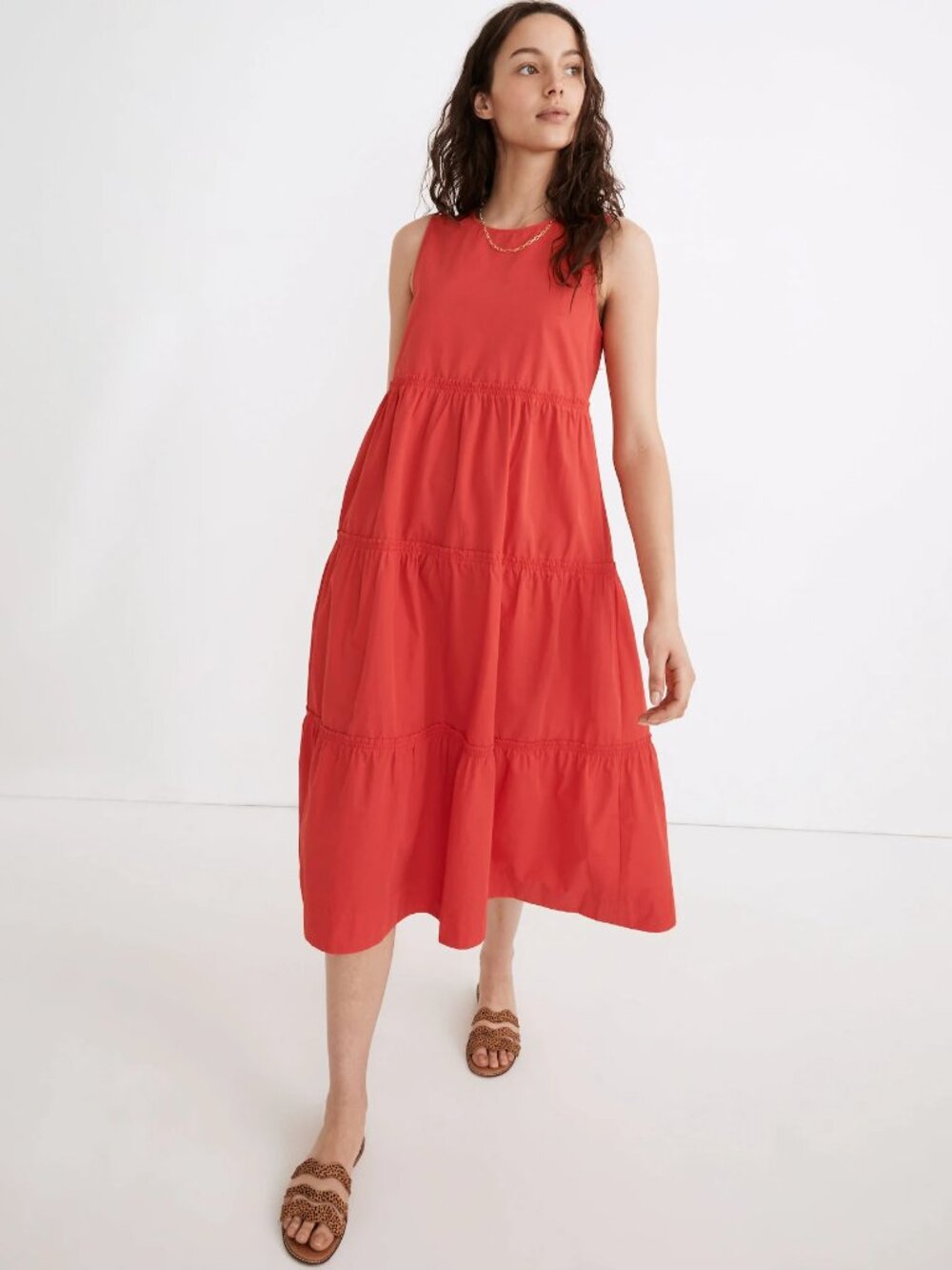 Madewell Cattail Tiered Midi Dress in Heirloom Rose